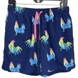 Chubbies Mens L 5.5" Swim Trunks Rooster Chicken Print Navy Rainbow Lined Shorts